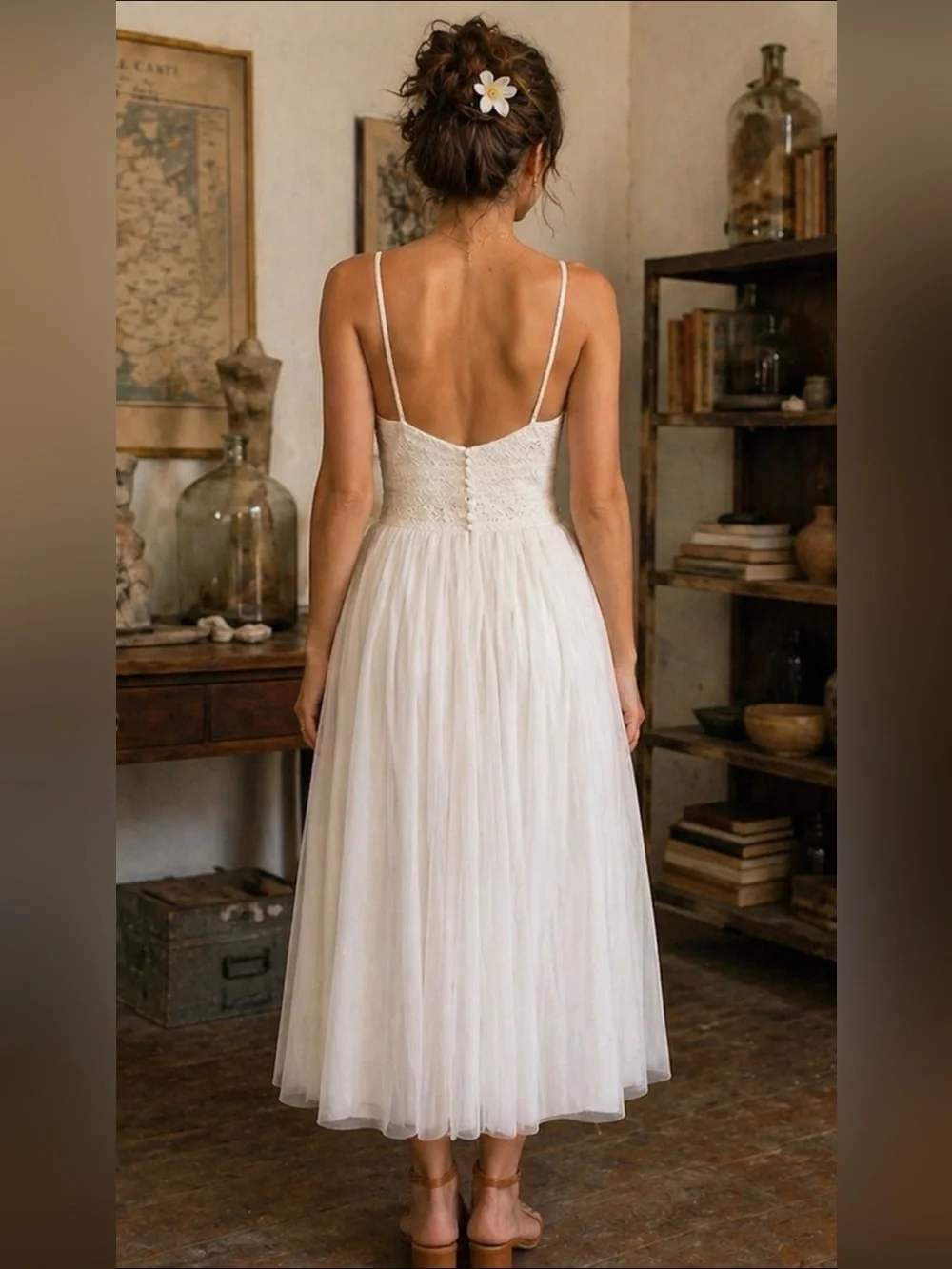 With Grace Ivory Lace Tulle Midi Dress NWT $800 Boho Bridal Anthro style Sz 8 - Picture 3 of 11